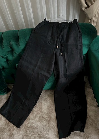 LCW Vision %100 Keten Beli Lastikli Siyah Pantolon - SIFIR - Görsel 8