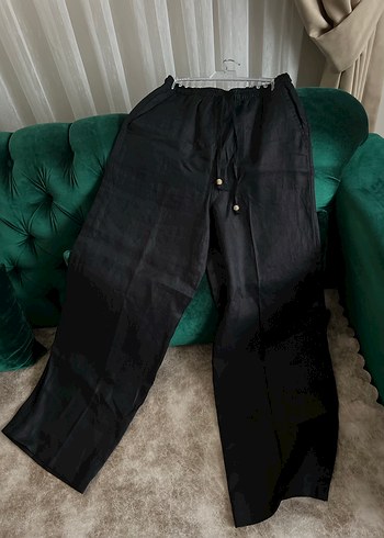 LCW Vision %100 Keten Beli Lastikli Siyah Pantolon - SIFIR - Görsel 7