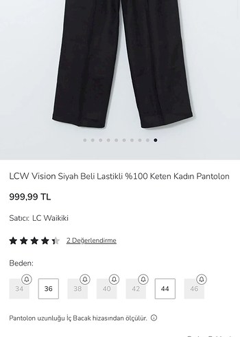 LCW Vision %100 Keten Beli Lastikli Siyah Pantolon - SIFIR - Görsel 3
