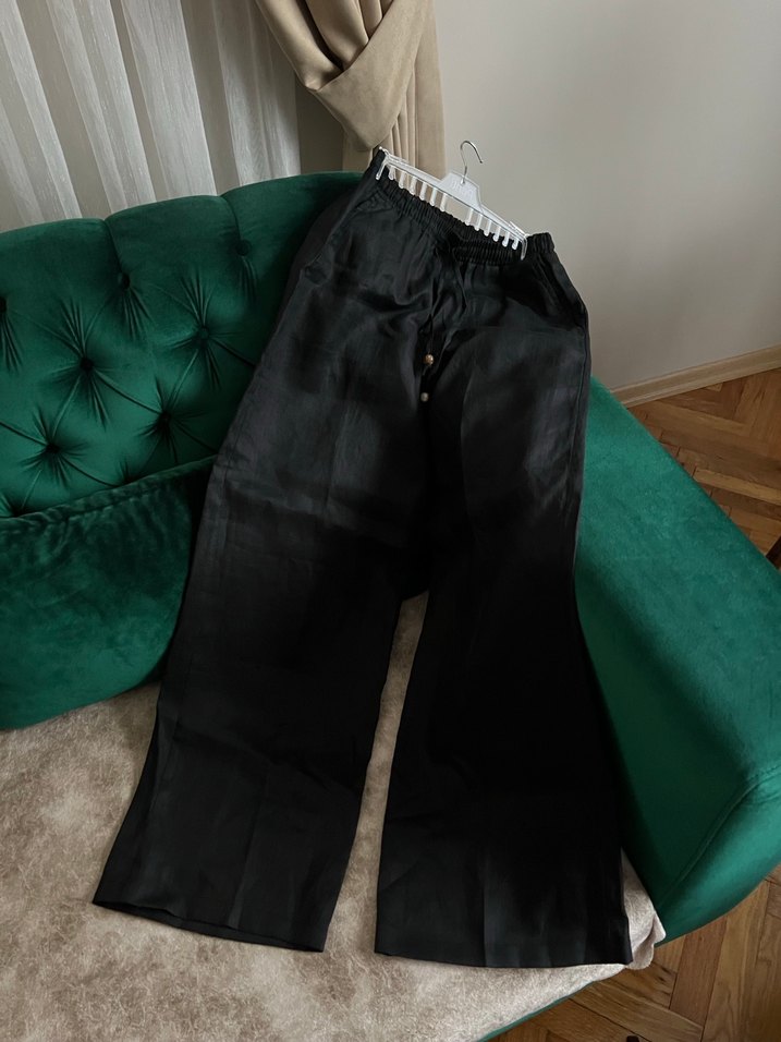 LCW Vision %100 Keten Beli Lastikli Siyah Pantolon - SIFIR - Görsel 5