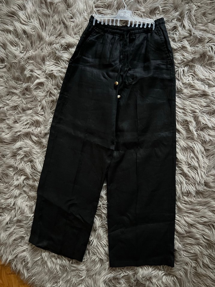 LCW Vision %100 Keten Beli Lastikli Siyah Pantolon - SIFIR - Görsel 4