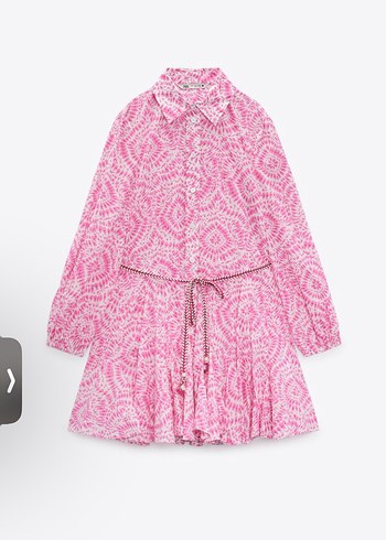  Zara Pembe Etnik Desenli Kuşaklı Mini Elbise - Görsel 5