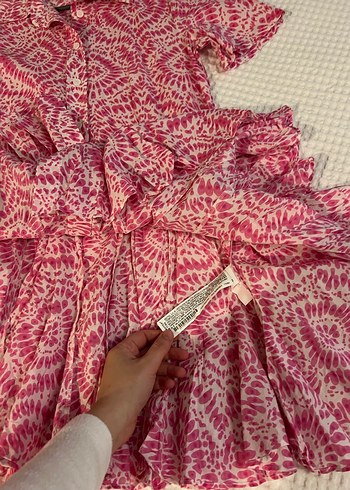  Zara Pembe Etnik Desenli Kuşaklı Mini Elbise - Görsel 4
