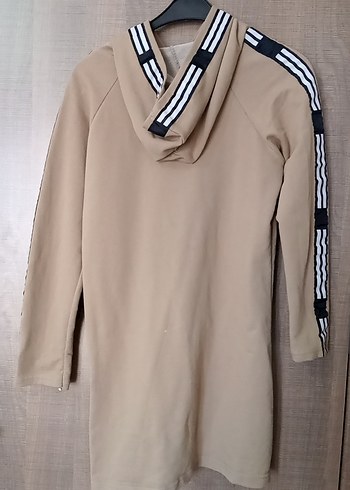 36 Beden camel Renk Bej Kapüşonlu Uzun Kollu Midi Sweatshirt
