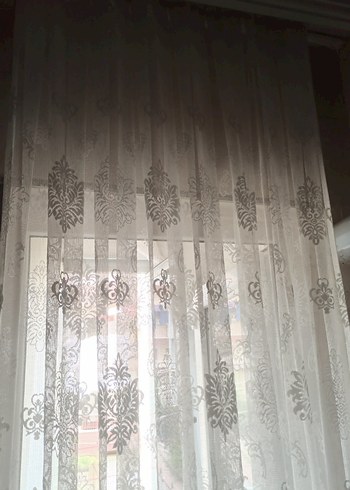 Gri İşlemeli Beyaz Tül Perde