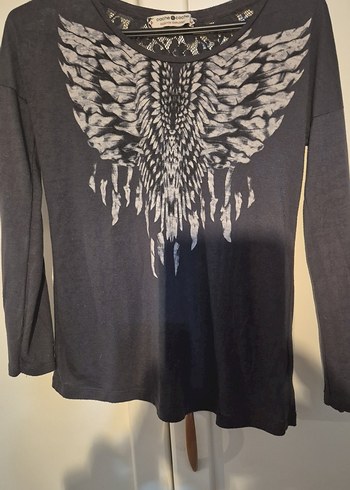 Gri Bohem Uzun Kollu Tişörtü - Görsel 2