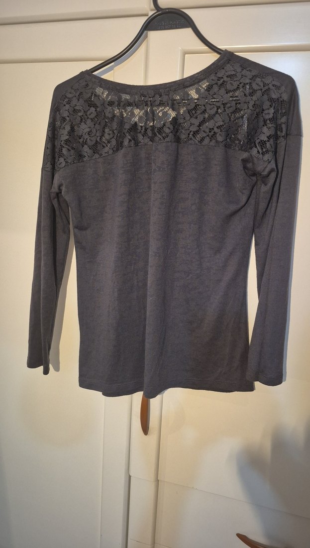 Gri Bohem Uzun Kollu Tişörtü - Görsel 4