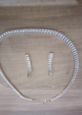 Altın Rengi Zincir Üstünr Taşlı Suyolu Kolye vr Küpesi - Görsel 2