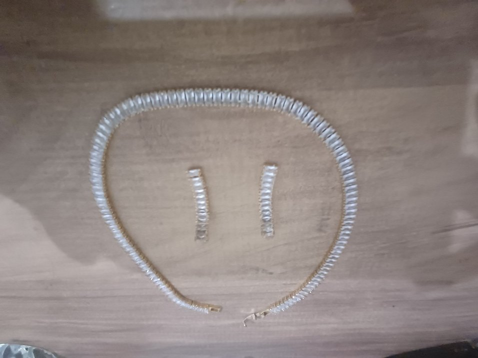 Altın Rengi Zincir Üstünr Taşlı Suyolu Kolye vr Küpesi - Görsel 2