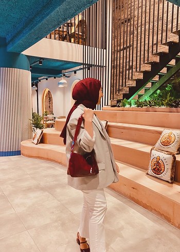 Drapeli Camel Gri Kadın Midi Blazer - Görsel 2