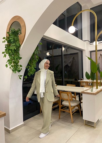 Kadın Haki Midi Boy Pamuklu Ofis Takım - Görsel 2