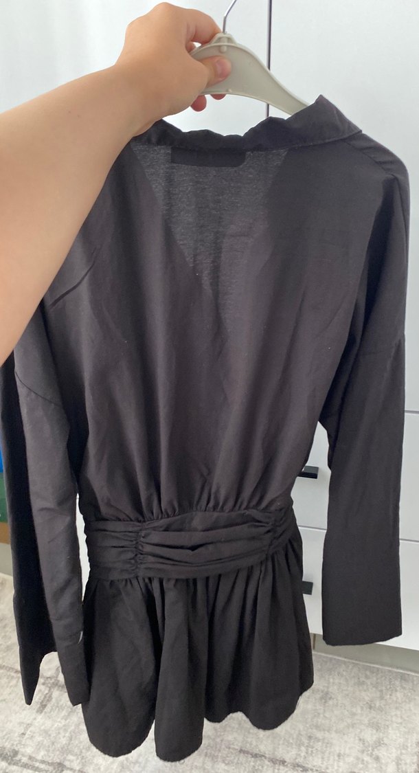 Kuşaklı Siyah Hamile Uzun Kollu Bluz - Görsel 4