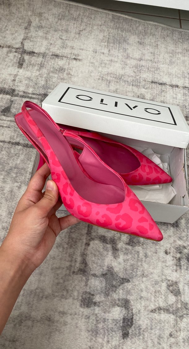 Pembe Desenli Topuklu Stiletto Kadın Ayakkabı - Görsel 2