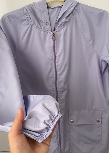 Mor Midi Boy Fermuarlı Kadın Yağmurluk - Görsel 2