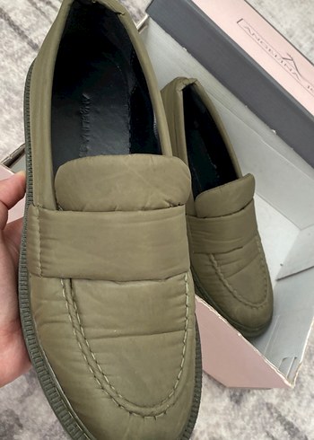 38 Beden haki Renk Kadın Haki Platform Topuklu Loafer Ayakkabı