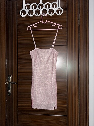 H&M H&M simli pudra pembesi mini elbise