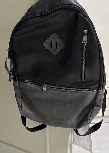Siyah DEFACTO Gri Deri Fermuarlı Kadın Sırt Çantası - Görsel 5