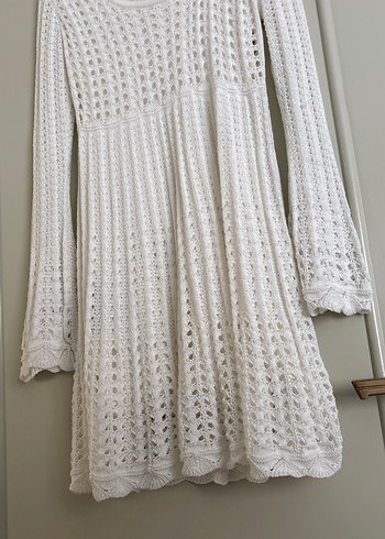 Beyaz Örgü DANTEL Bohem MiNİ Elbise - Görsel 4