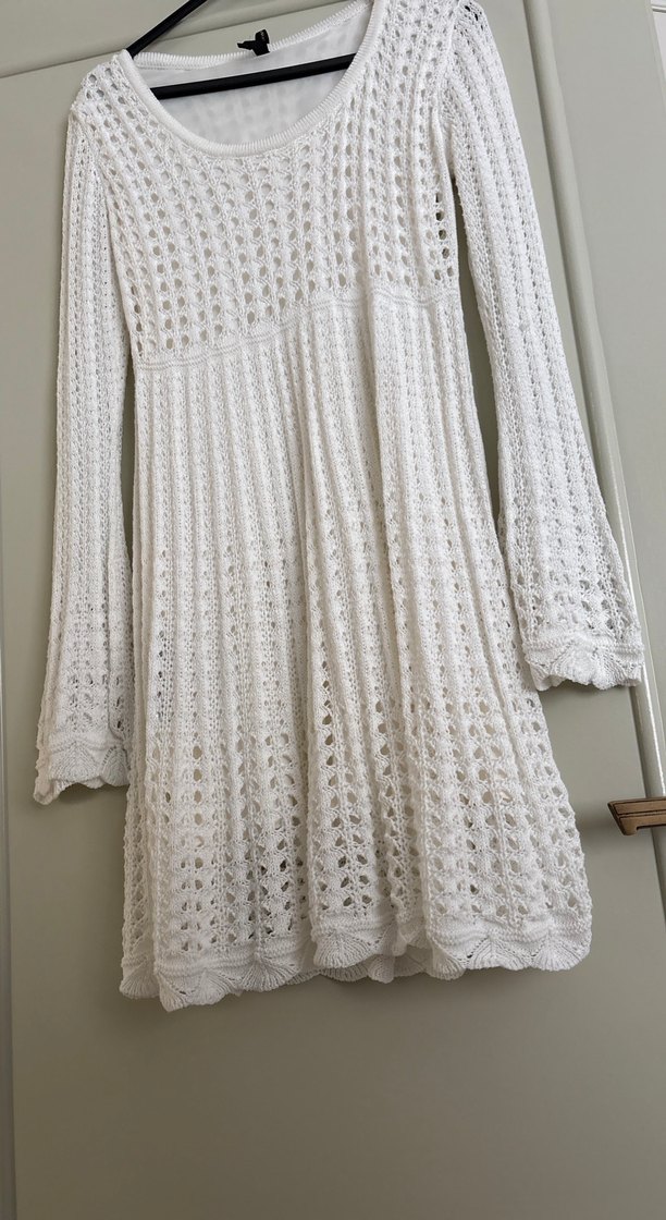 Beyaz Örgü DANTEL Bohem MiNİ Elbise - Görsel 4