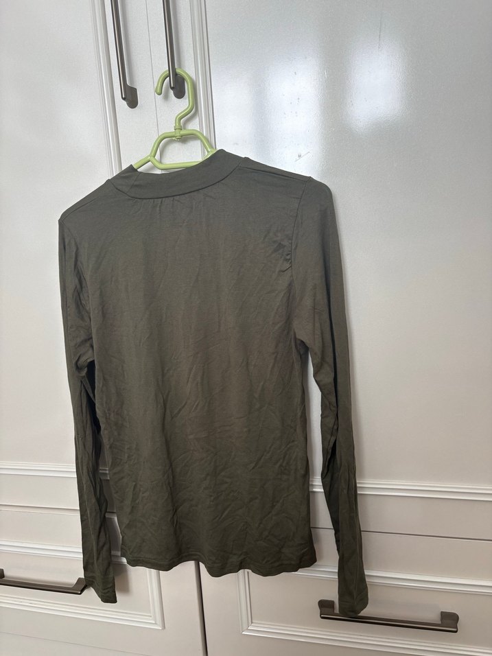 Kadın Haki Balıkçı Dik Yaka Uzun Kollu bluz - Görsel 4