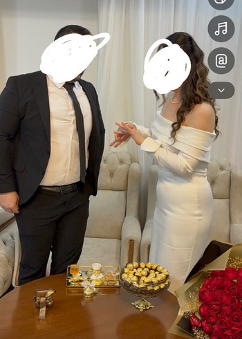 Betty & Sam Nancy Uzun Kollu Drapeli Beyaz Kalem Elbise - Görsel 3