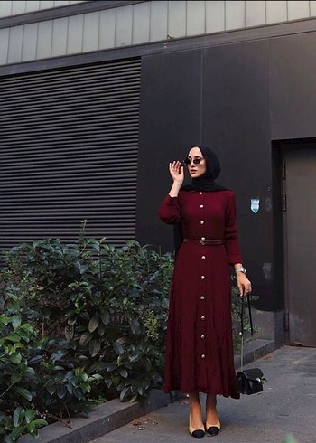 Diğer Bordo Ahel tasarım Uzun Triko Elbise
