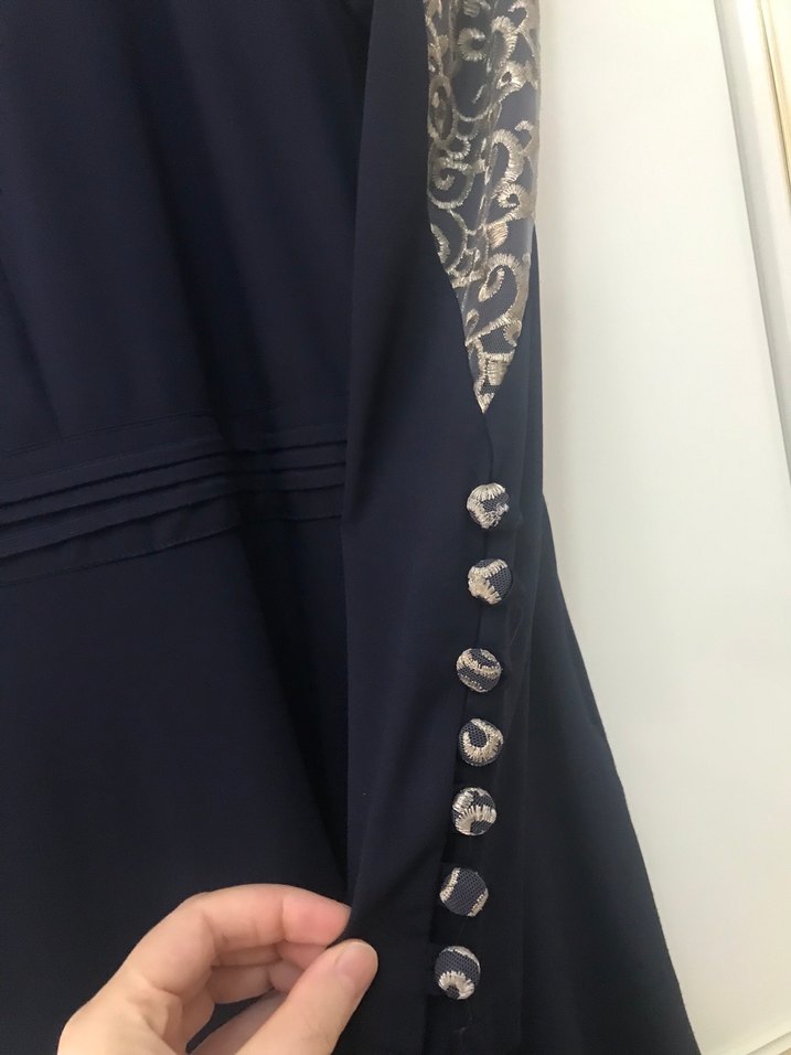 Nakışlı Siyah Uzun Kollu Uzun Elbise - Görsel 4