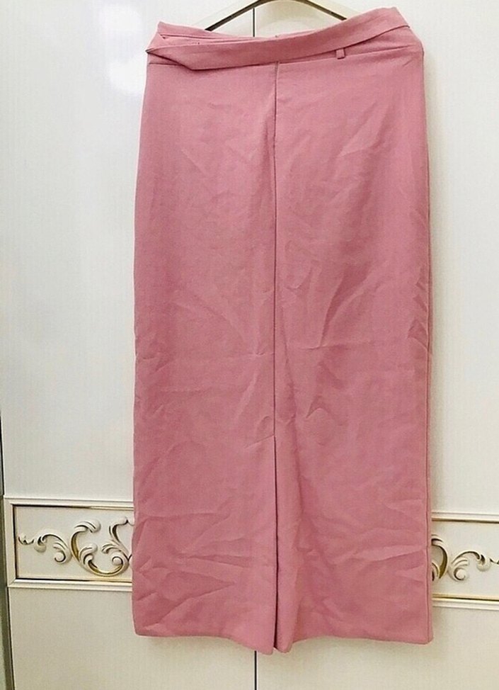 Düğmeli Pembe Uzun Kadın Etek - Görsel 3