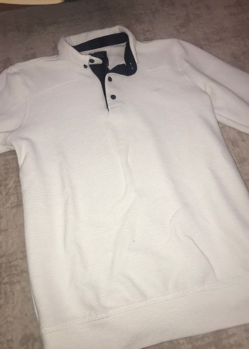 Düğmeli Beyaz Erkek Sweatshirt - Görsel 5