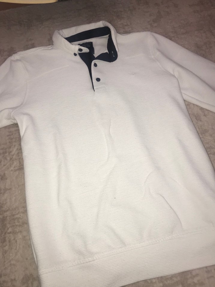 Düğmeli Beyaz Erkek Sweatshirt - Görsel 5