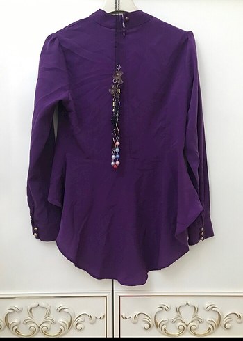 Boncuk Detaylı Mor Bohem Kadın Bluz - Görsel 3