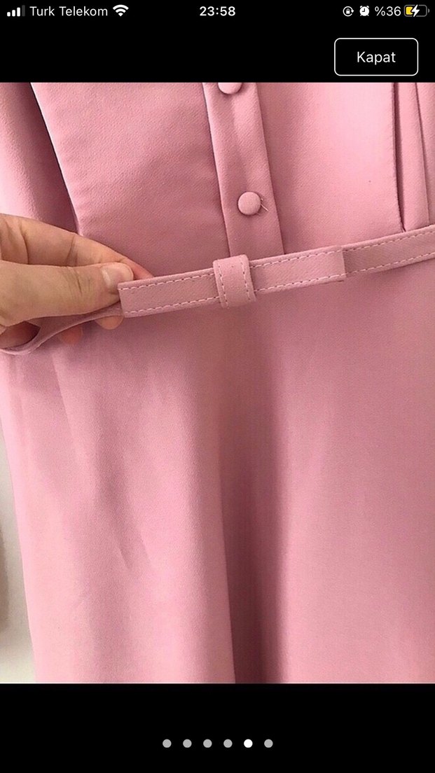 Düğmeli Pembe Uzun Kadın Elbise - Görsel 2