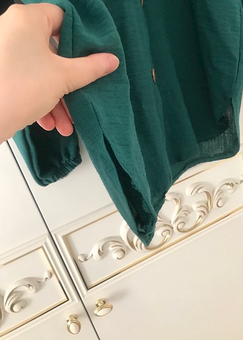 Diğer Düğmeli Yeşil Bluzu, Uzun Kollu
