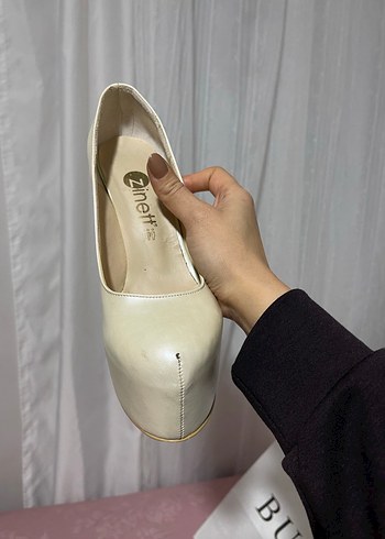 Krem platform topuklu ayakkabı - Görsel 3