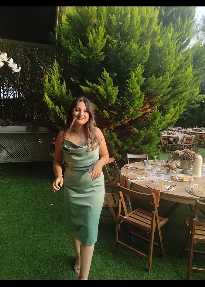 Lafaba Su yeşili saten elbise - Görsel 2