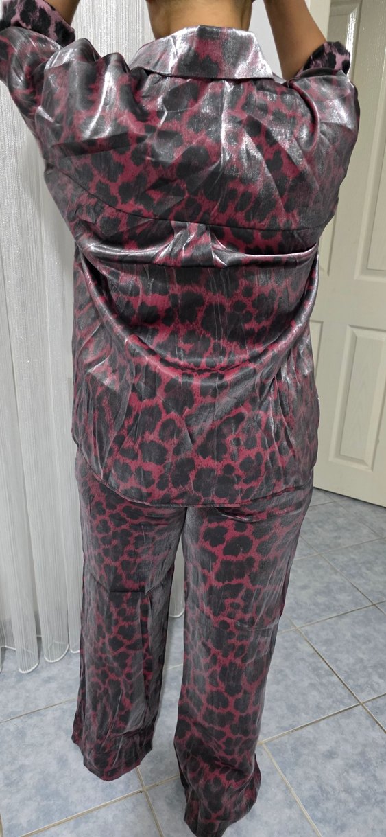 Siyah-Gri Uzun Bağlama Desenli Kadın Pijama Takımı - Görsel 3