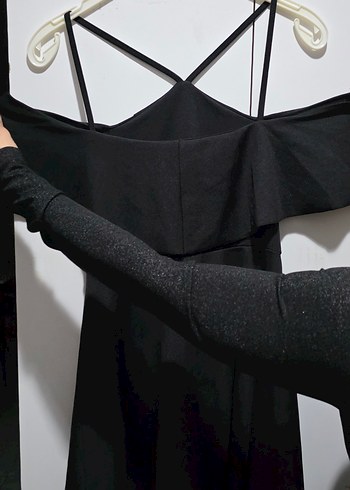 Siyah Strappy Midi Gotik Abiye Elbise - Görsel 5