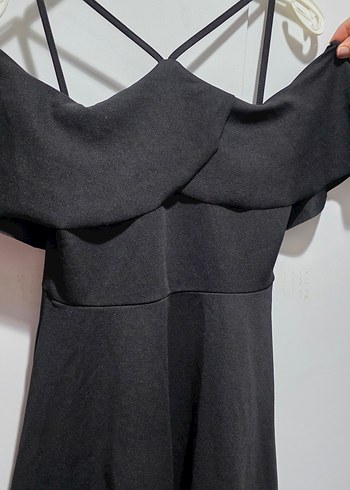 Siyah Strappy Midi Gotik Abiye Elbise - Görsel 3