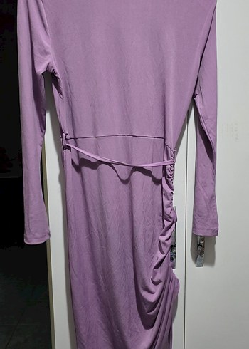 Mor V Yaka Midi Triko Elbise - Görsel 5