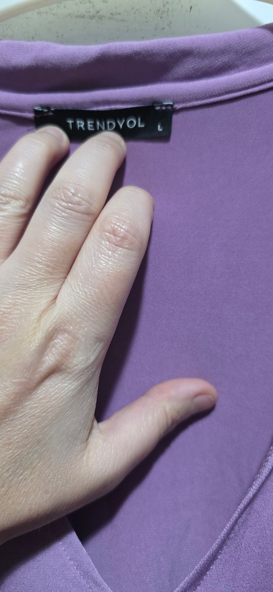 Mor V Yaka Midi Triko Elbise - Görsel 2