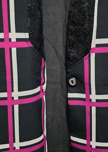 Düğmeli Pembe Kareli Uzun Kadın Yelek - Görsel 4