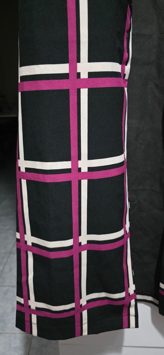 Düğmeli Pembe Kareli Uzun Kadın Yelek - Görsel 5