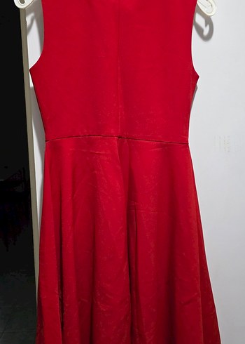 Kırmızı Fermuarlı V Yaka Midi Elbise - Görsel 6