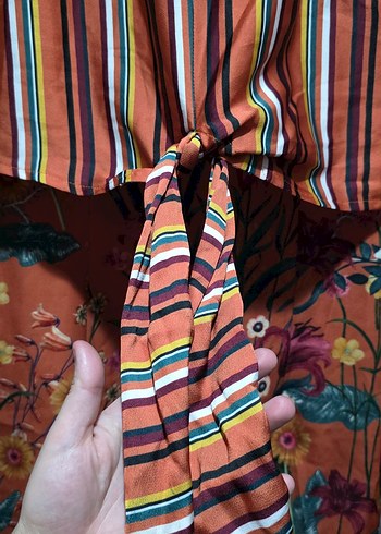 Renkli Çizgili Bağlamalı Bohem Bluz - Görsel 6