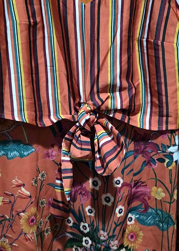 Renkli Çizgili Bağlamalı Bohem Bluz - Görsel 3