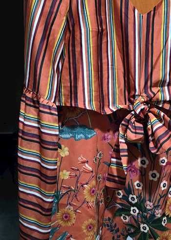 Renkli Çizgili Bağlamalı Bohem Bluz - Görsel 2