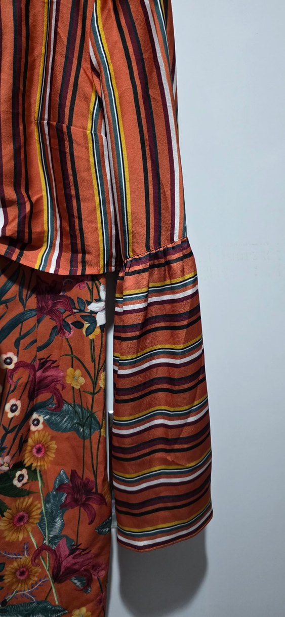 Renkli Çizgili Bağlamalı Bohem Bluz - Görsel 4