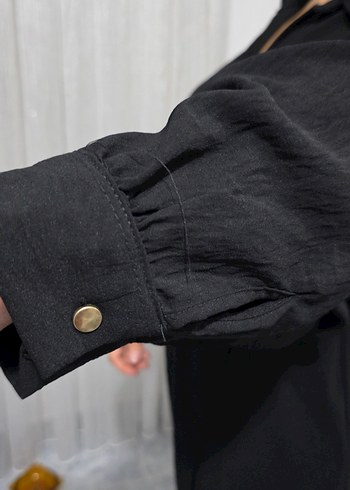 Siyah V Yakalı Uzun Salaş Elbise - Görsel 3