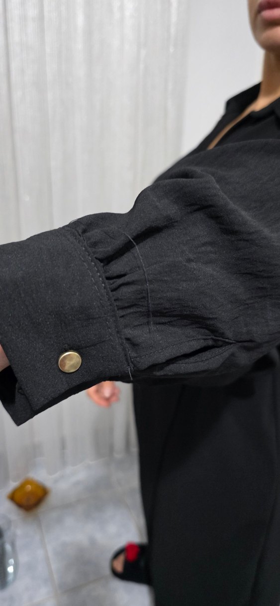 Siyah V Yakalı Uzun Salaş Elbise - Görsel 3