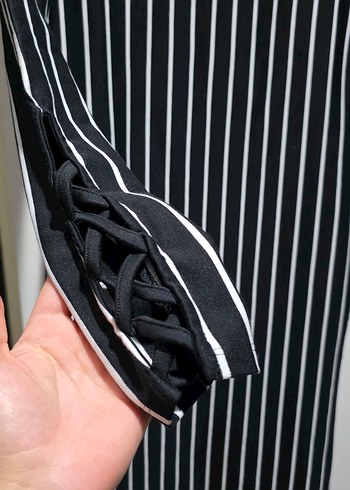 Çizgili, Uzun, Kayık Yaka Kadın Elbise - Görsel 4